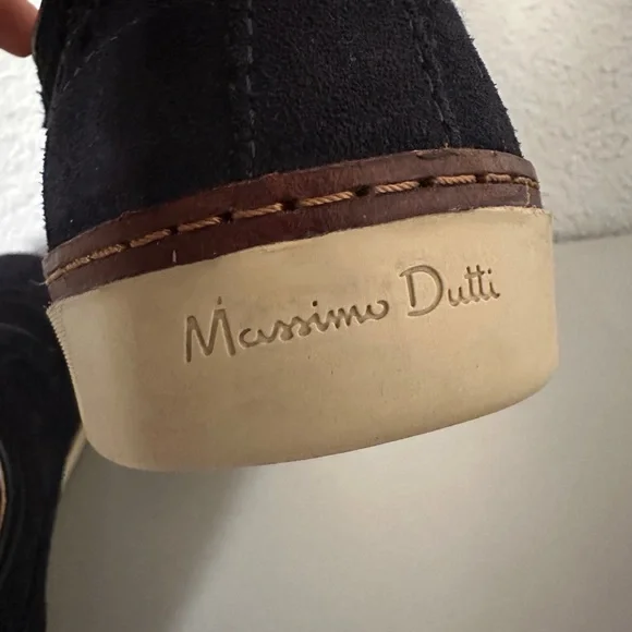 Men's MASSIMO DUTTI Suede Wingtip Oxford Shoes Lace-Up Perforated Loafer‎ Navy